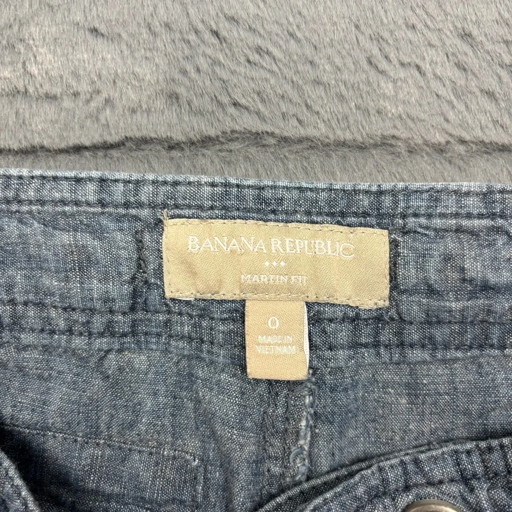 Banana Republic Martin Fit Blue Chambray Linen Blend Wide Leg Pants 0